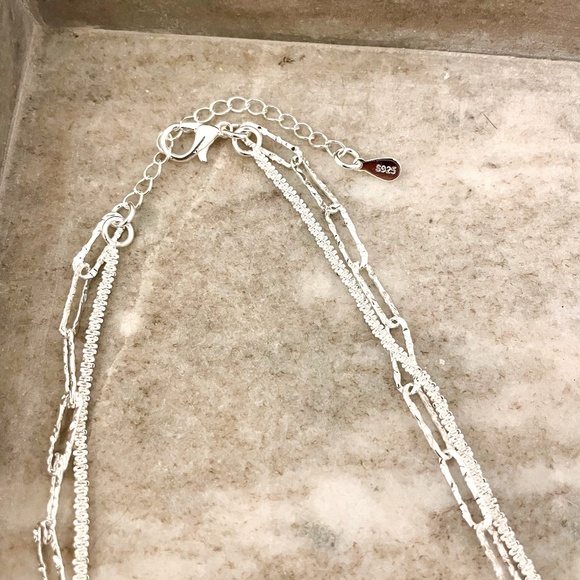 925 Sterling Silver Sequin Shiny Necklace Paperclip Chain Link Necklace - Picture 3 of 3